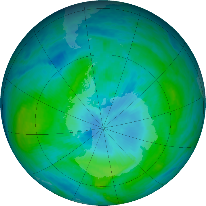 Antarctic ozone map for 15 February 1990